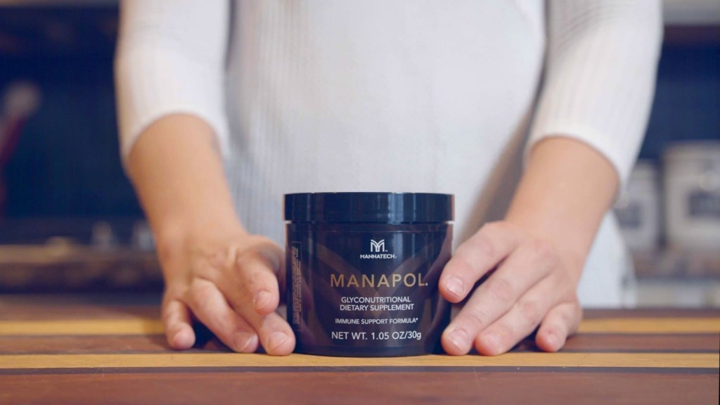 Manapol powder canister, 1.05 oz / 30 g, on a kitchen counter.